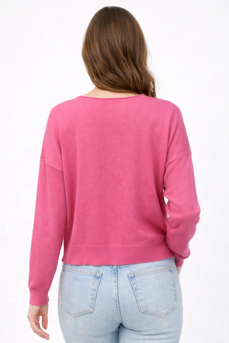 Center Seam, Round Neck Sweater, Watermelon Pink