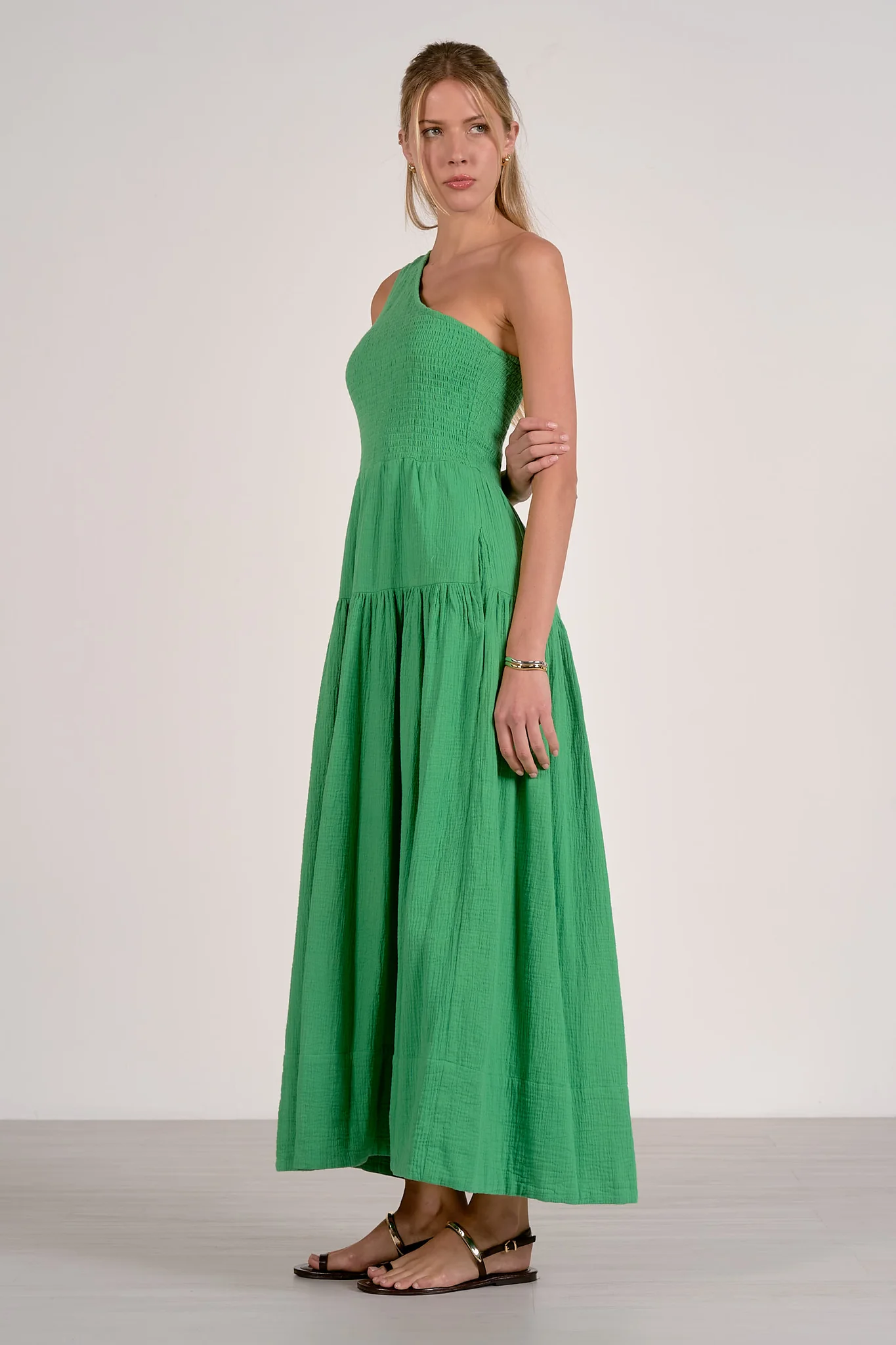 One Shoulder Green Maxi Dress