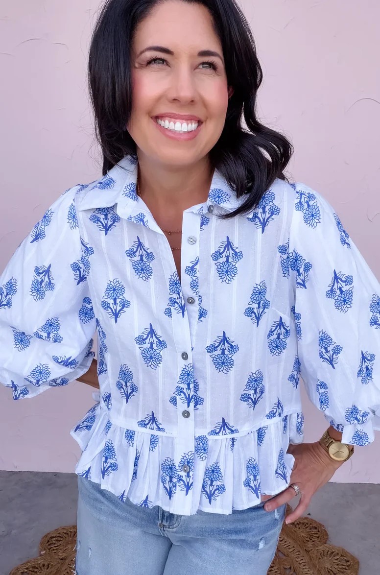 Blue Print Cotton Top