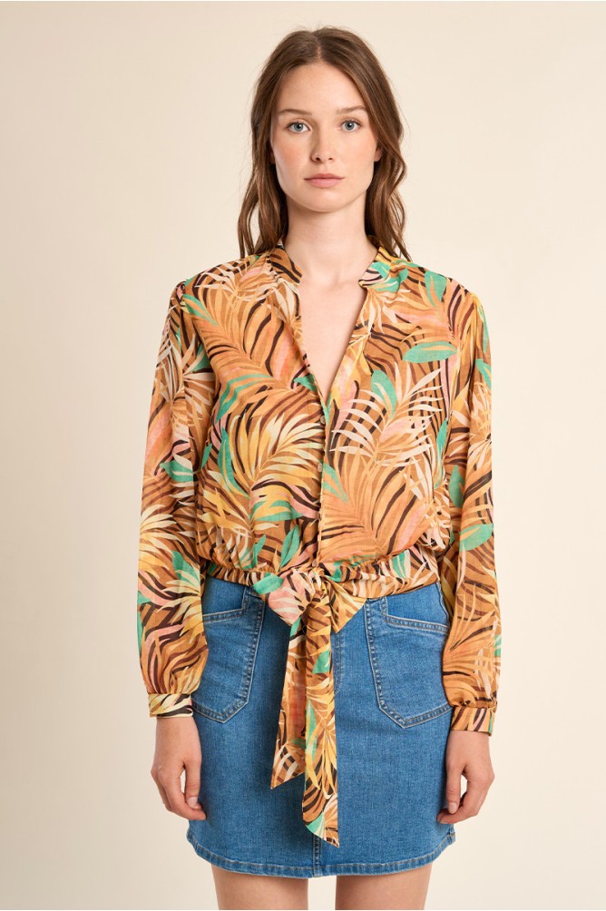 Tropical Front Tie Blouse