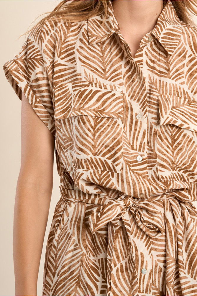 Tan Leaf Print Dress