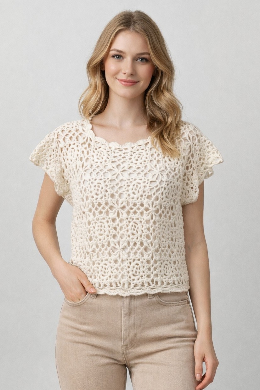 Short Sleeve Crochet Top