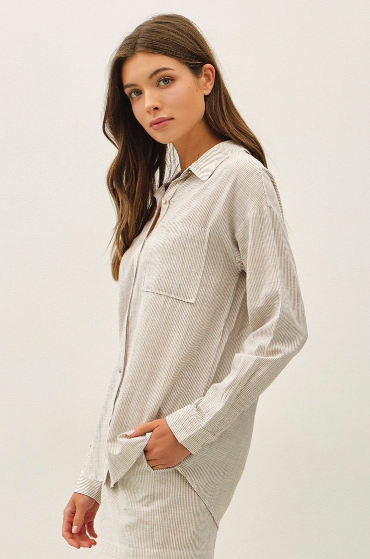 Khaki Pinstripe Button Down Shirt