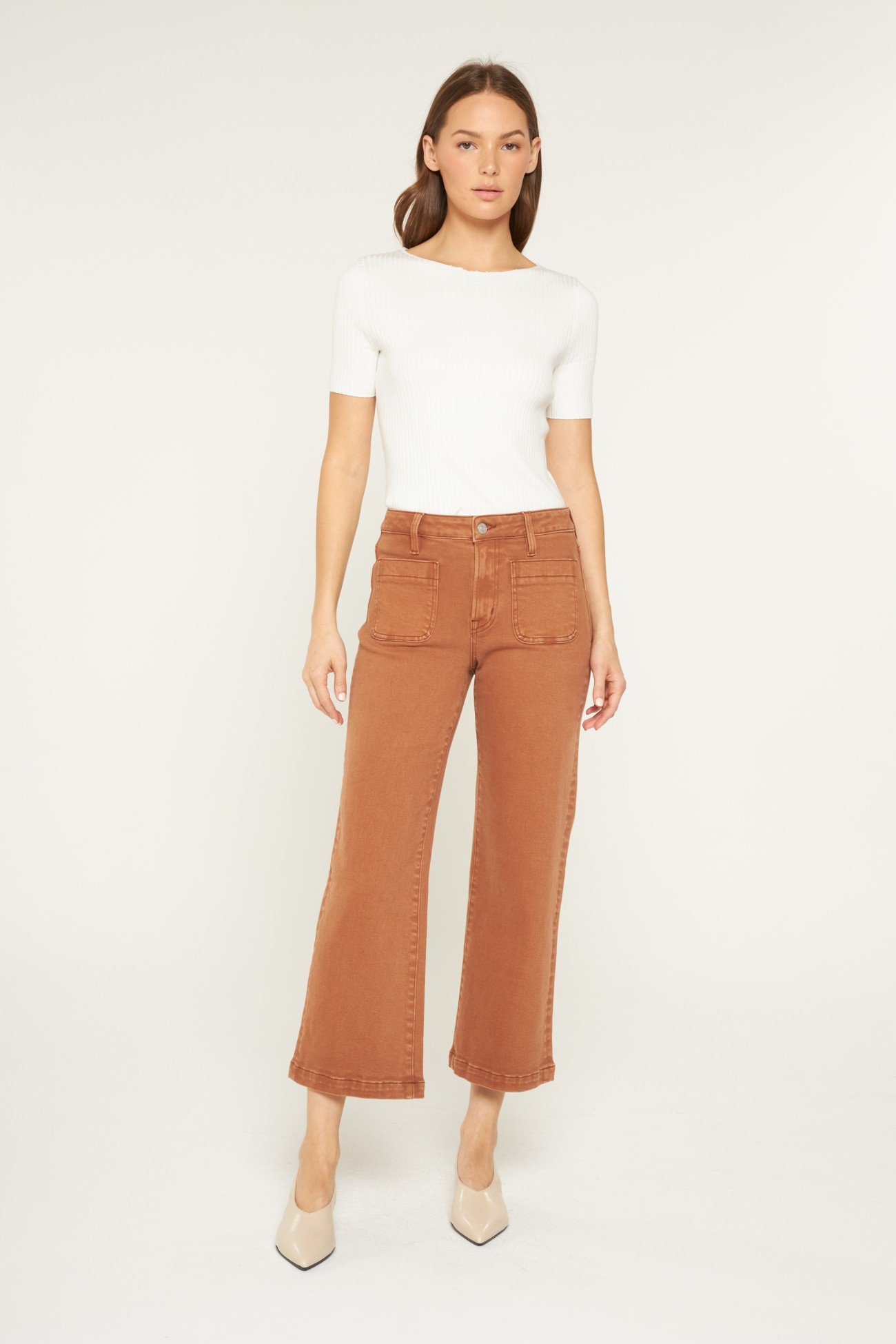 Patch Pocket Crop Jeans, Pecan