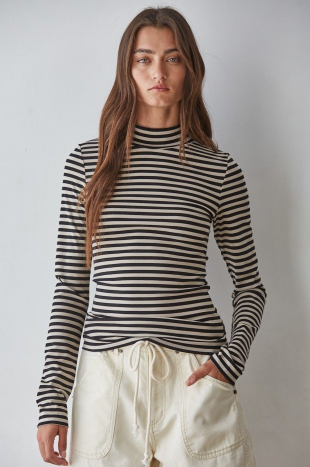 Striped Mock Neck Long Sleeve