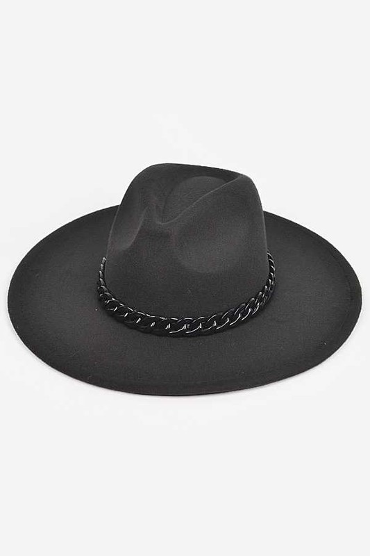 Wide Brim Hat w/Chain , Black