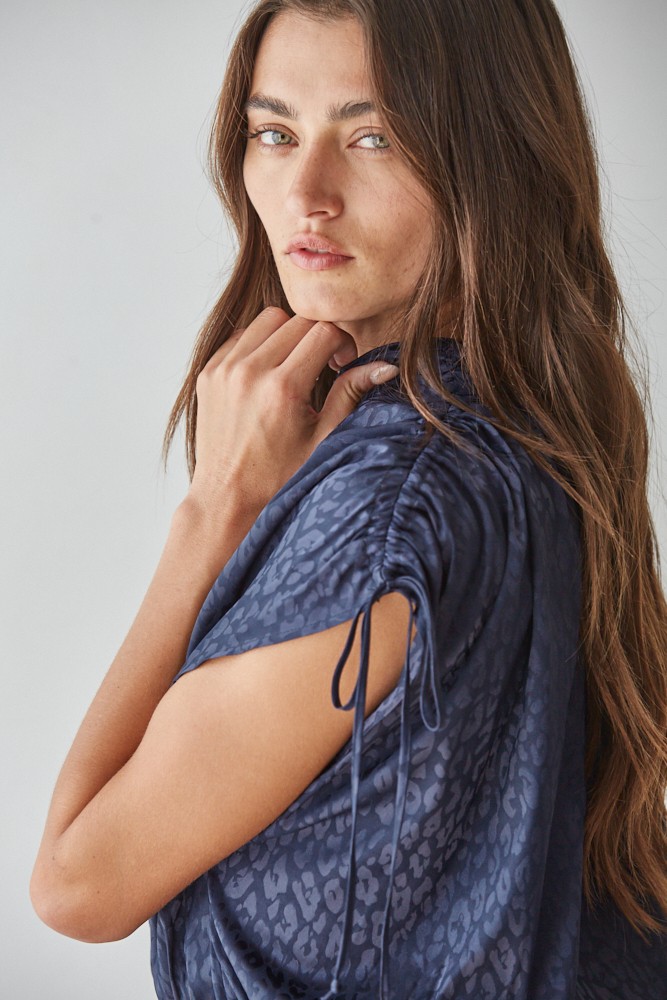 Satin Mock Neck Peplum Top Satin Mock Neck Peplum Top