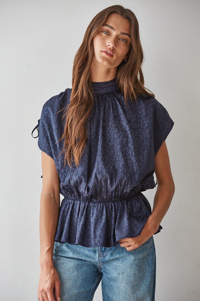 Satin Mock Neck Peplum Top