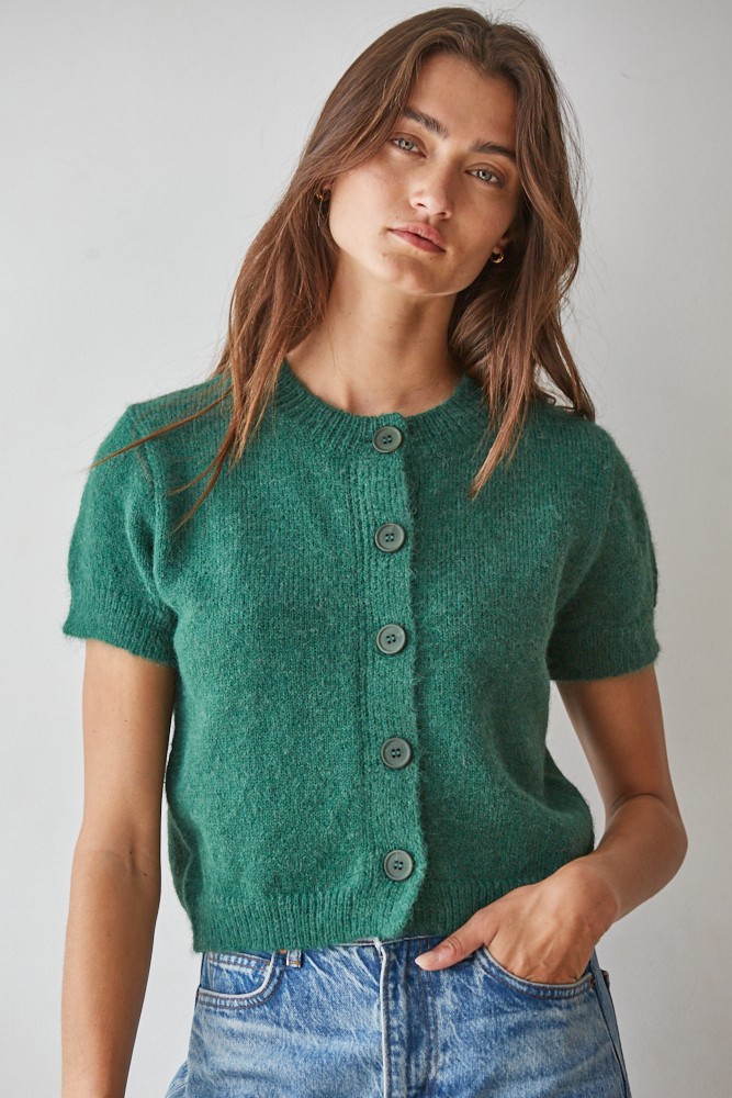 Green Short Sleeve Cardigan