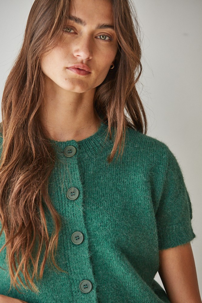 Green Short Sleeve Cardigan