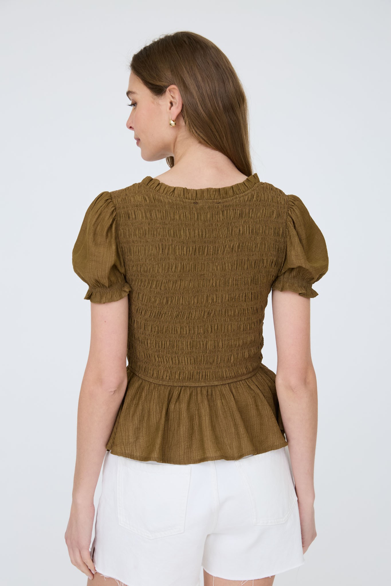 Smocked Puff Sleeve Brown Top Smocked Puff Sleeve Brown Top