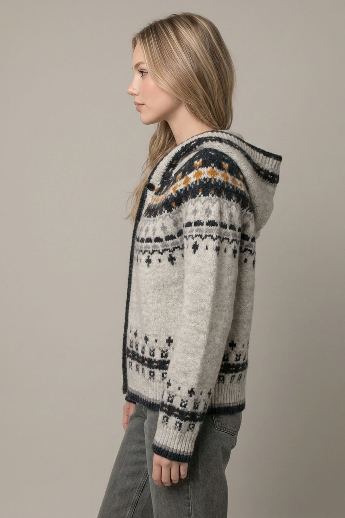 Fair Isle Hooded Cardigan - Image 3