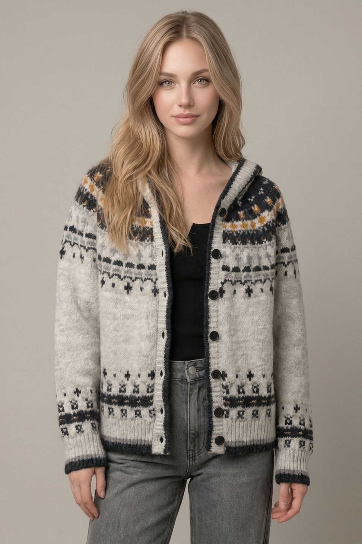 Fair Isle Hooded Cardigan