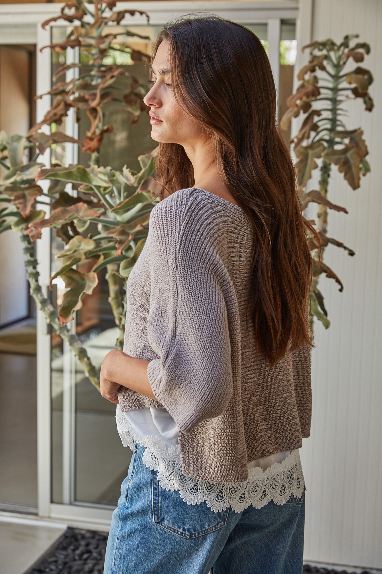 Sweater w/ Lace Trim Tank