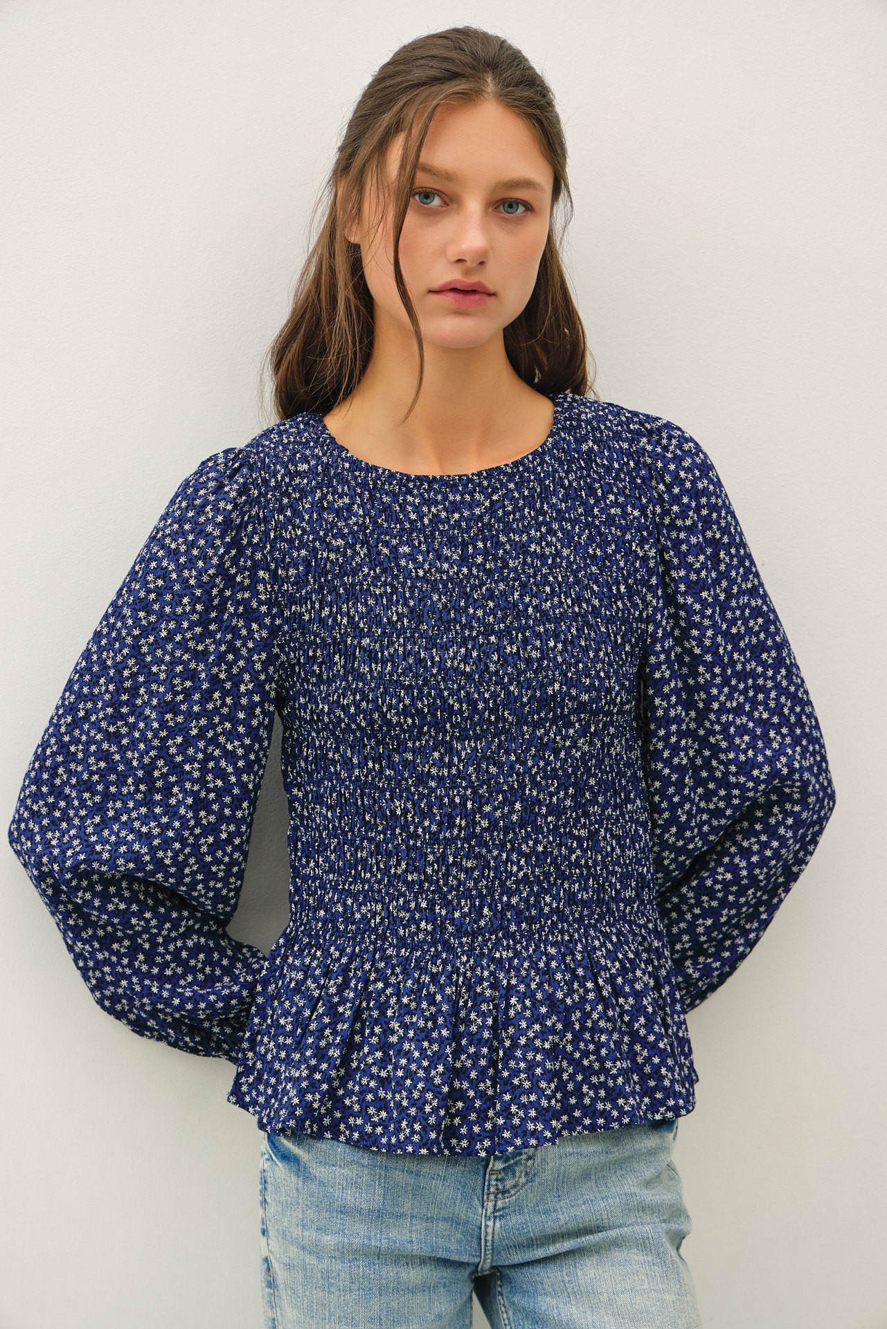 Smocked Blue Print Top Smocked Blue Print Top