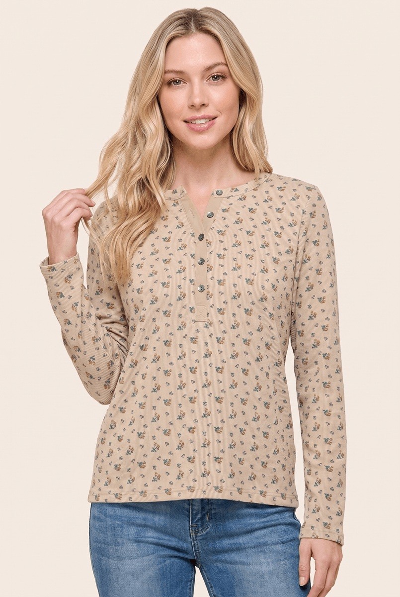 Ribbed Floral Henley