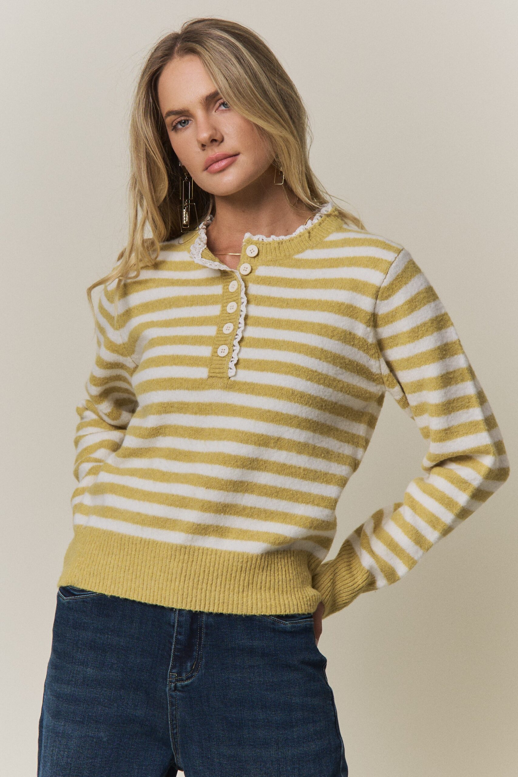 Striped Sweater w/Lace Detail
