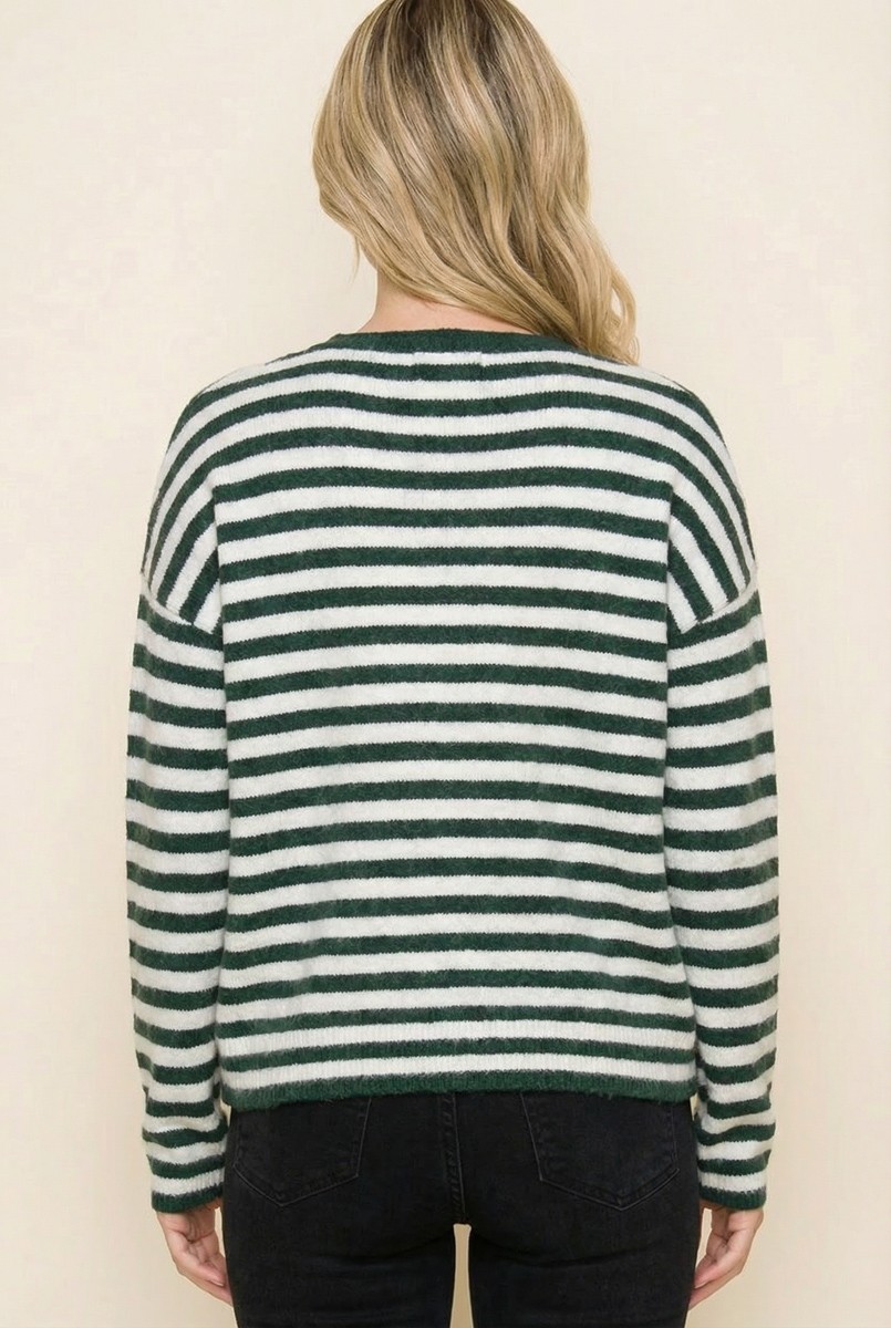 Button Front Cardigan, Forest Green Stripe Button Front Cardigan, Forest Green Stripe