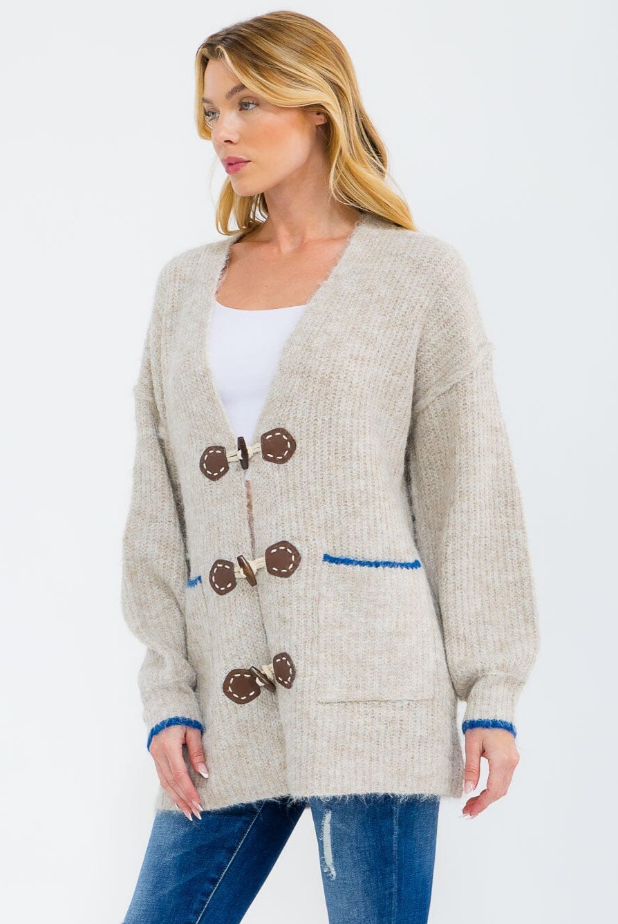 Wood Toggle Button Cardigan