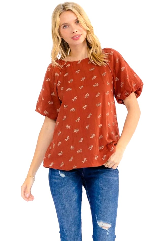 Embroidered Puff Sleeve Top