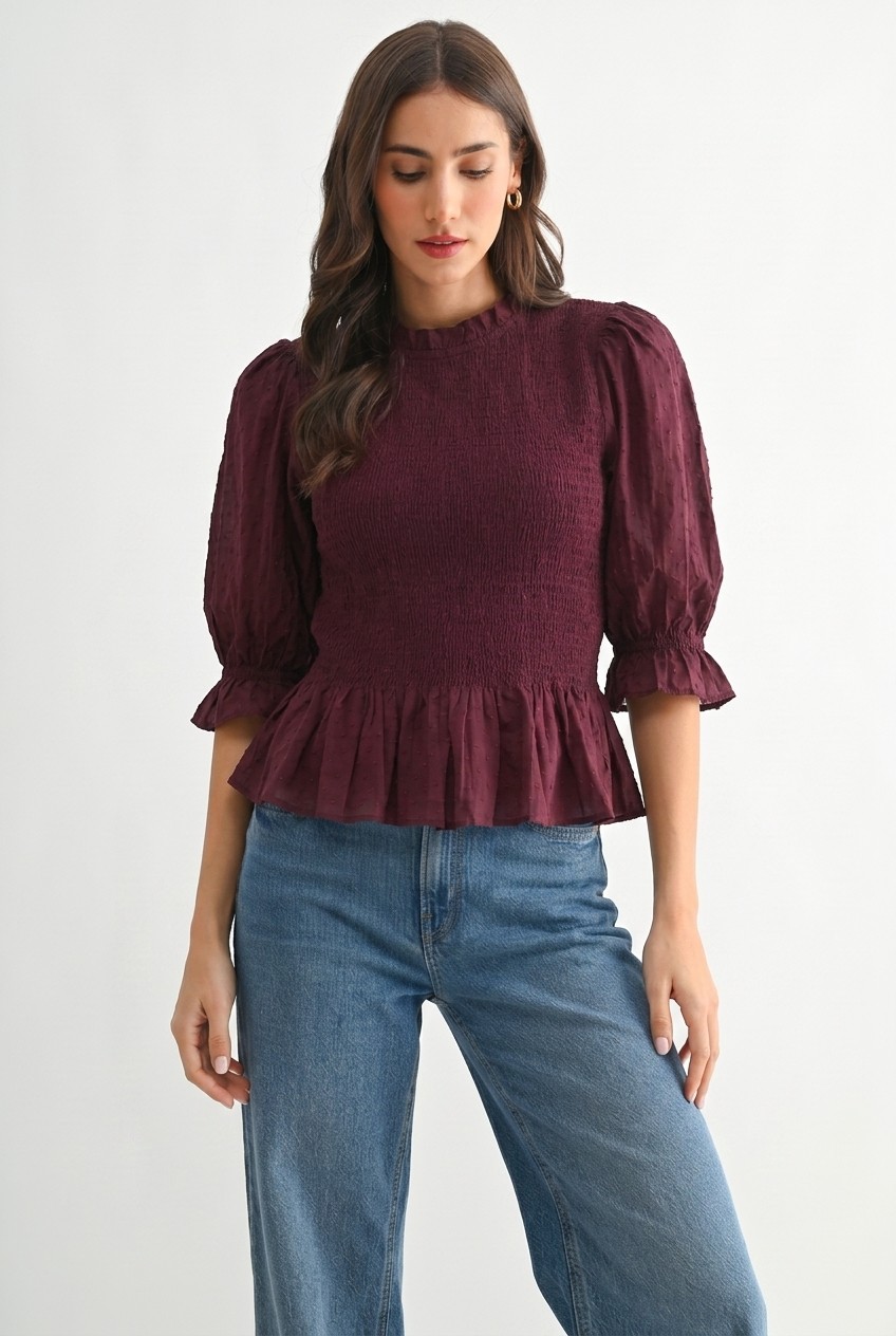 Burgundy Smocked Top
