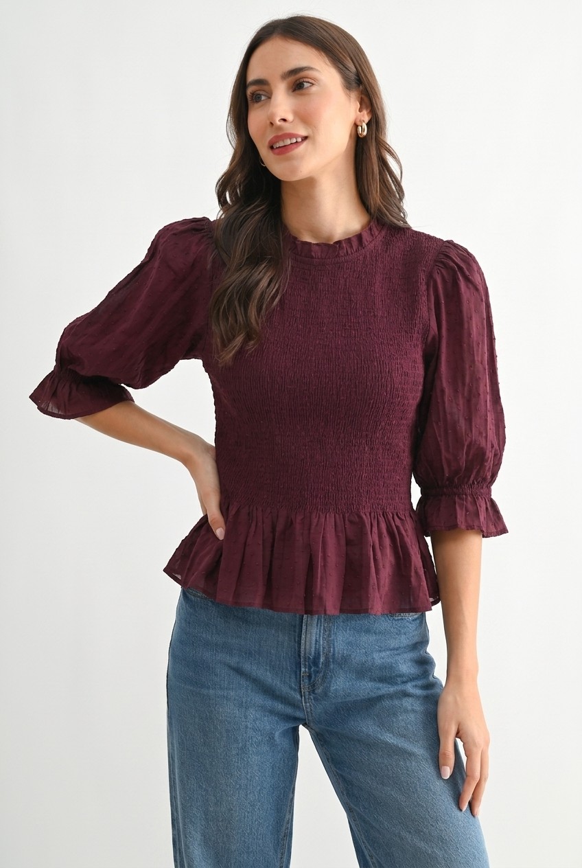 Burgundy Smocked Top