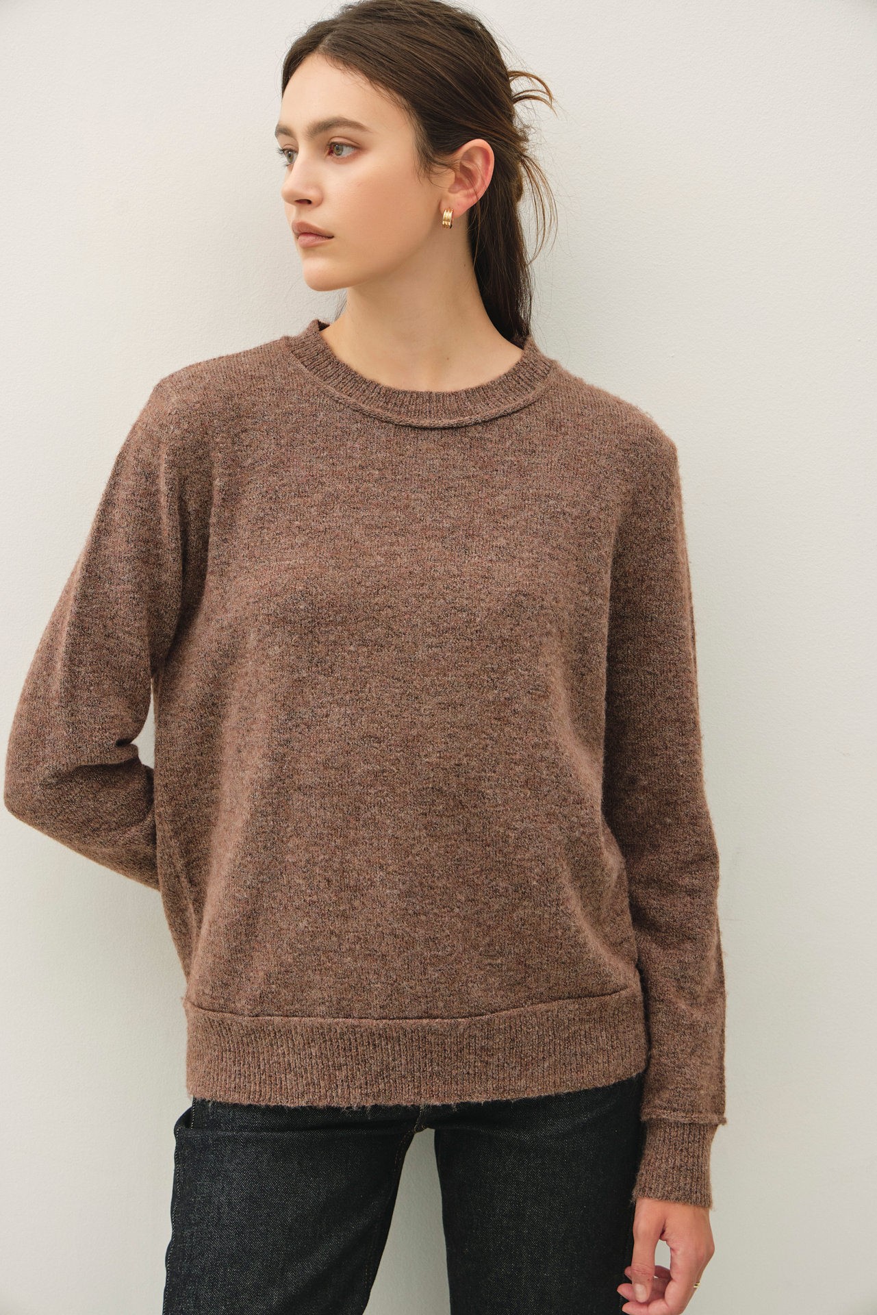 Exposed Seam Perfect Sweater, Brown