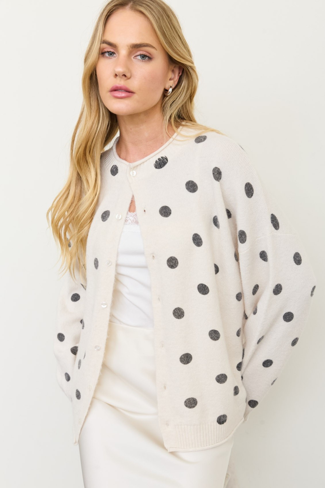 Polka Dot Raw Edge Cardigan
