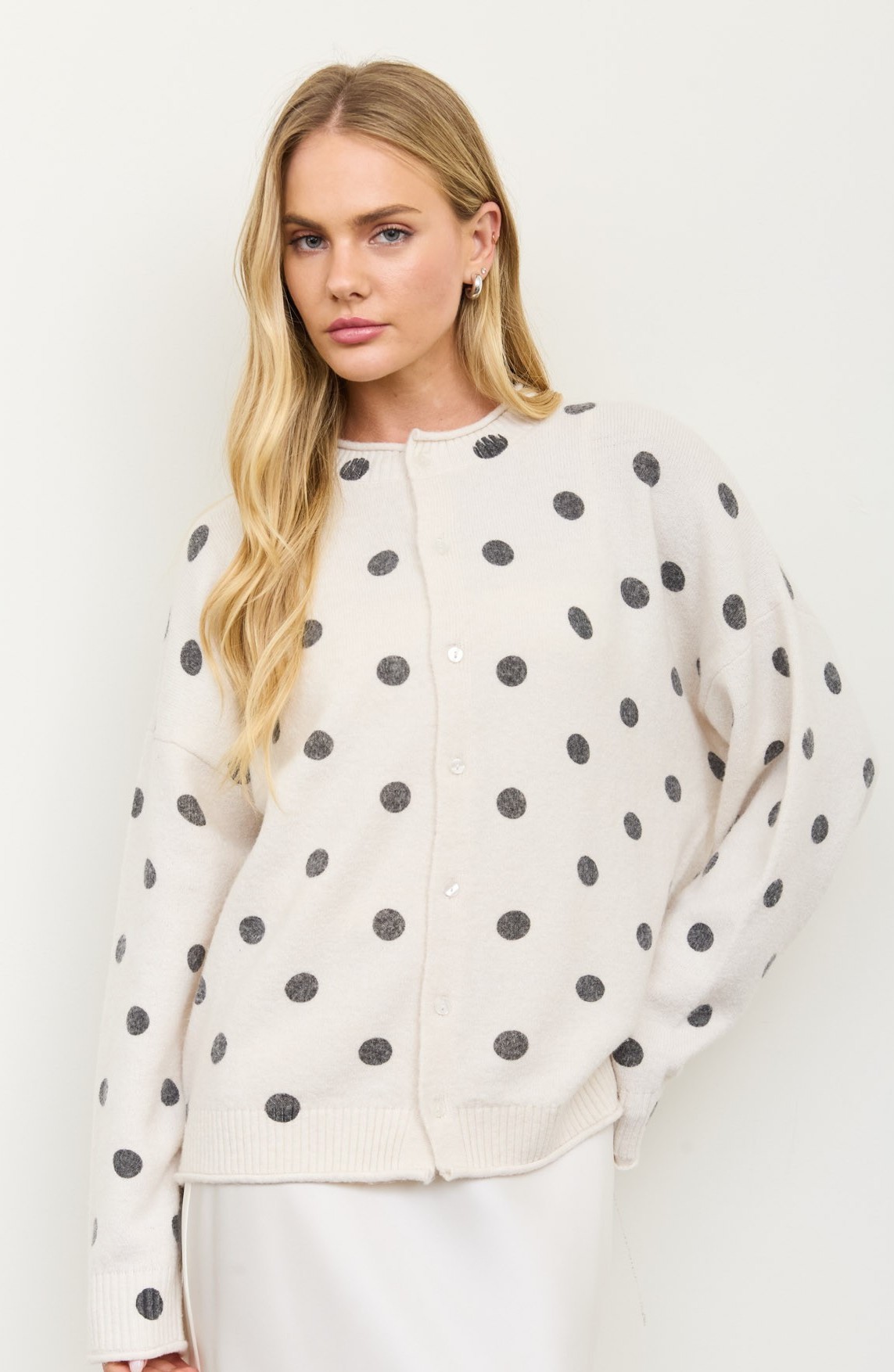 Polka Dot Raw Edge Cardigan